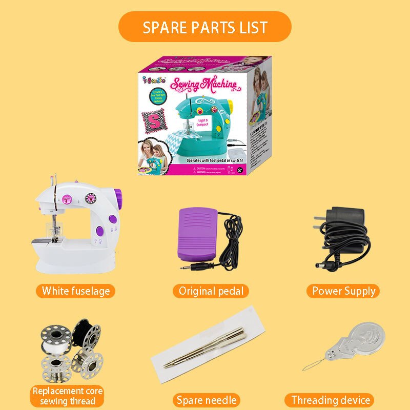 Máquina de coser eléctrica pequeña portátil para niños pequeños, fábrica de máquinas de coser para niñas: white