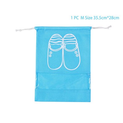 1 Pcs Waterproof Travel Shoes Bag Organizer Non-Woven Women Portable Drawstring Shoe Bags Pouch Dustproof Underwear Visual Tote: M Sky Blue