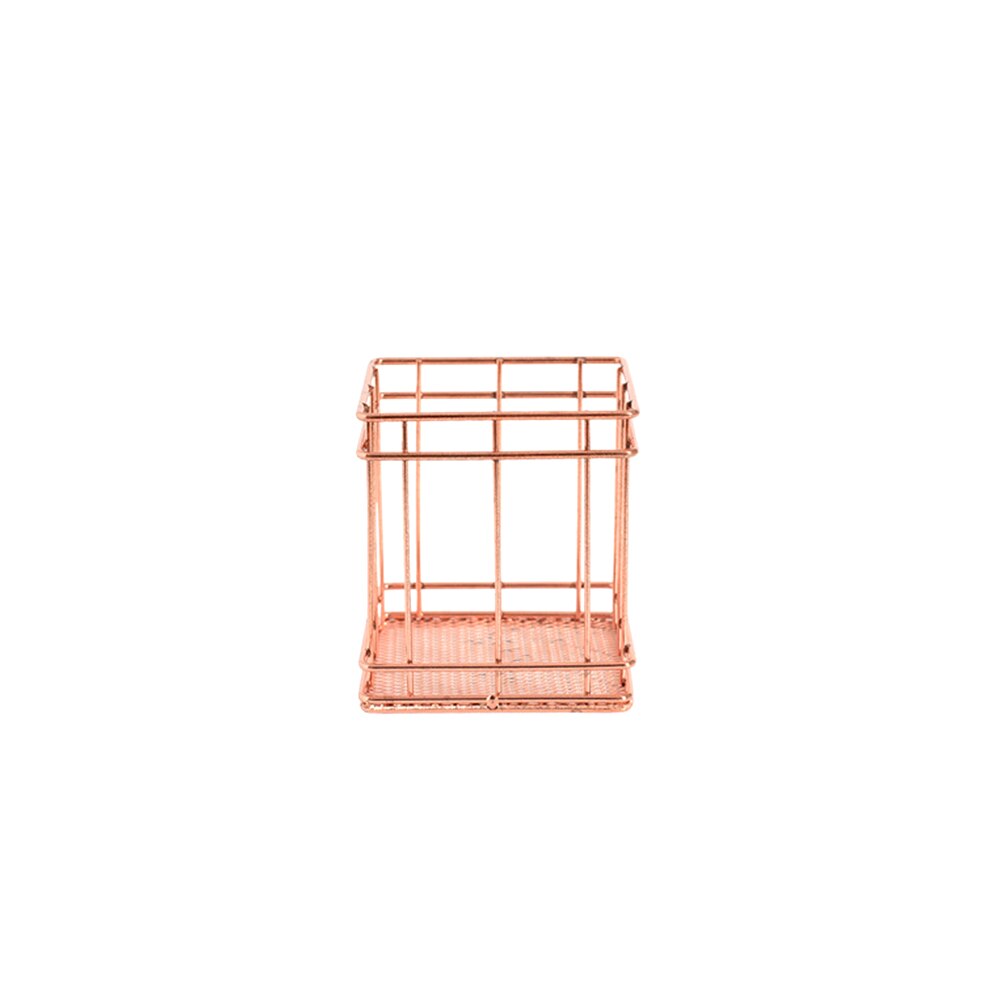 Rose Gold Metal Pen Holder Desk Organizer Pencil Holder Container Home School Storage Basket Office Accessories Mesh Pencil Pot: rose gold Square