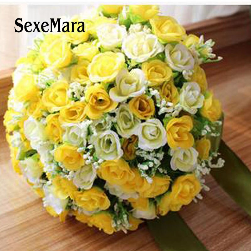 Yellow Purple Red Artificial Silk Wedding Bouquets Bride Hand Holding Flowers Handmade Wedding Bridal Bouquet