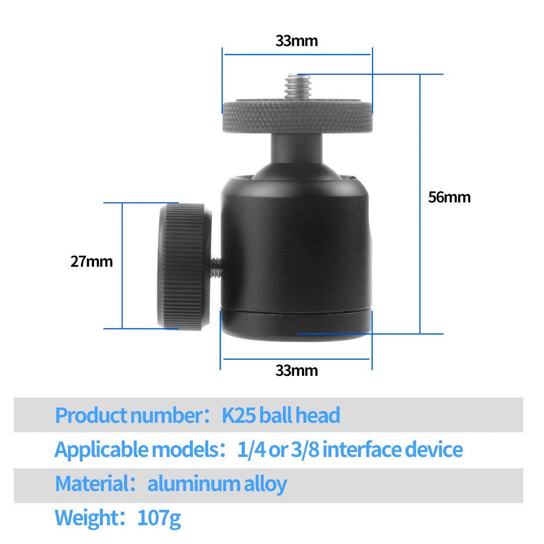 BGNing 25mm Mini Tripod Ball Head 360 Degree Swivel Ballheads Video Stand Panoramic Heads for DSLR Camera Maximum load 3kg
