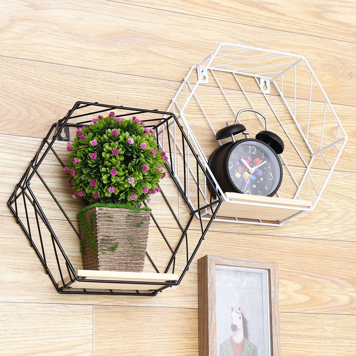 Estante de pared Hexagonal con huecos de hierro para colgar figuras geométricas, estante de decoración de estilo nórdico