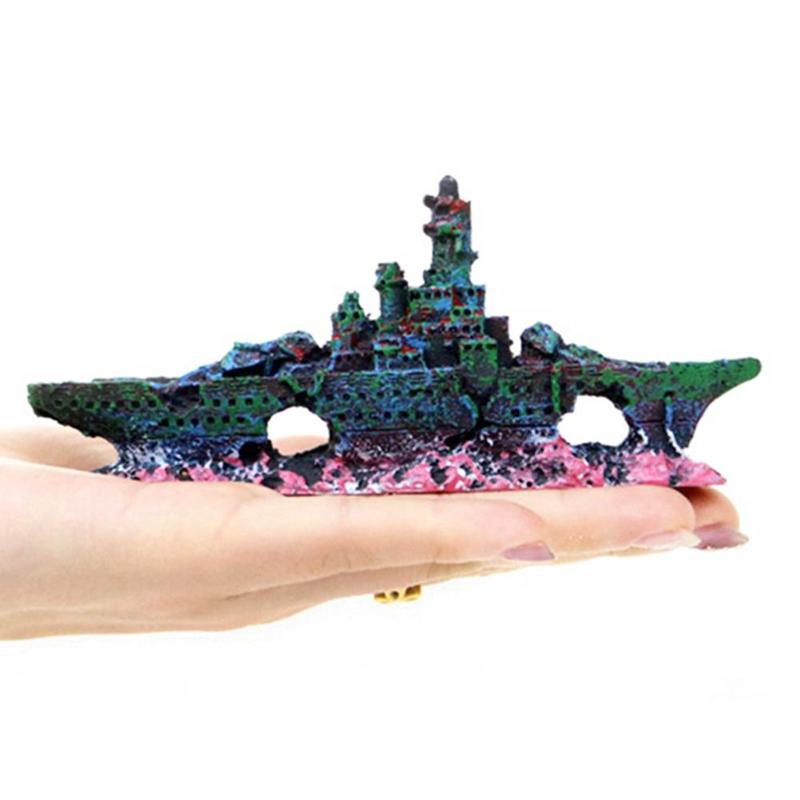Akvarium fisketank båd kunstigt vrag sunket skib sejlbåd harpiks akvarium ornament landskabspleje dekoration 13.5*6.5*3cm