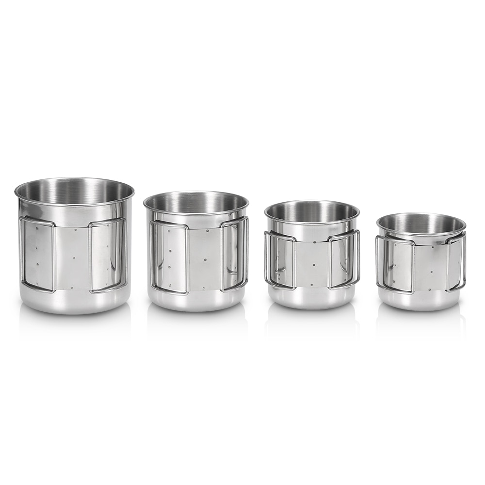 4 Stuks Rvs Cups Set Outdoor Servies Pot Water Mok Cup Met Opvouwbare Handvatten Voor Camping Picknick Wandelen Reizen