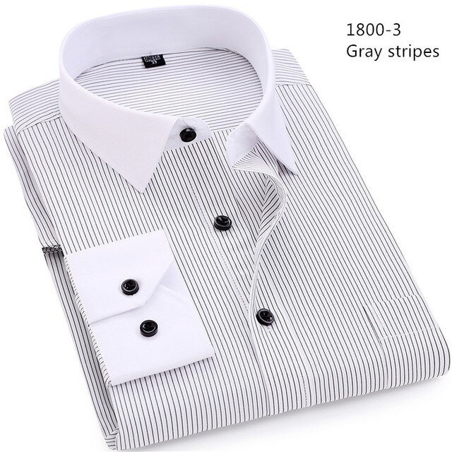 ORINERY Autumn Striped Long Sleeve Men Shirt Business Camisa Masculina Brand Clothing Size S-8XL: Grey Striped / S
