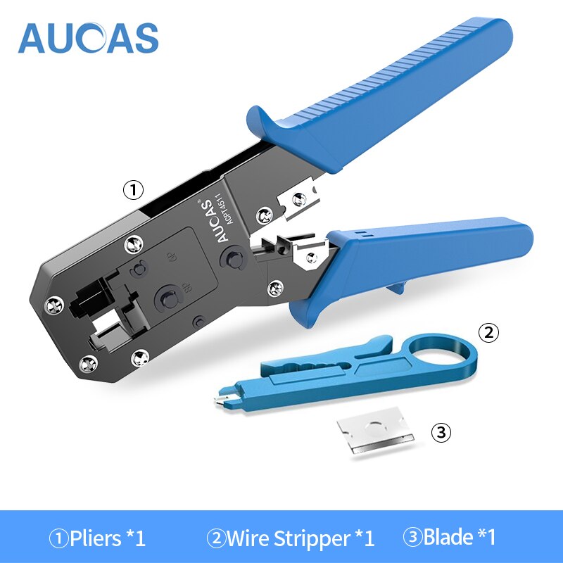 Aucas Rj45 Crimper Tool Krimpen Kabel Networking Draad Ratchet Tang Lan Kit RJ12 Gereedschap Punch Mikrotik Krimptang Apparatuur: Set 4