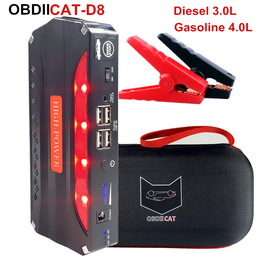 OBDIICAT-D8 Newest 600A Starting Device Power Bank Jump Starter Car Battery Booster Emergency Charger 12v Multifunction Device: D8