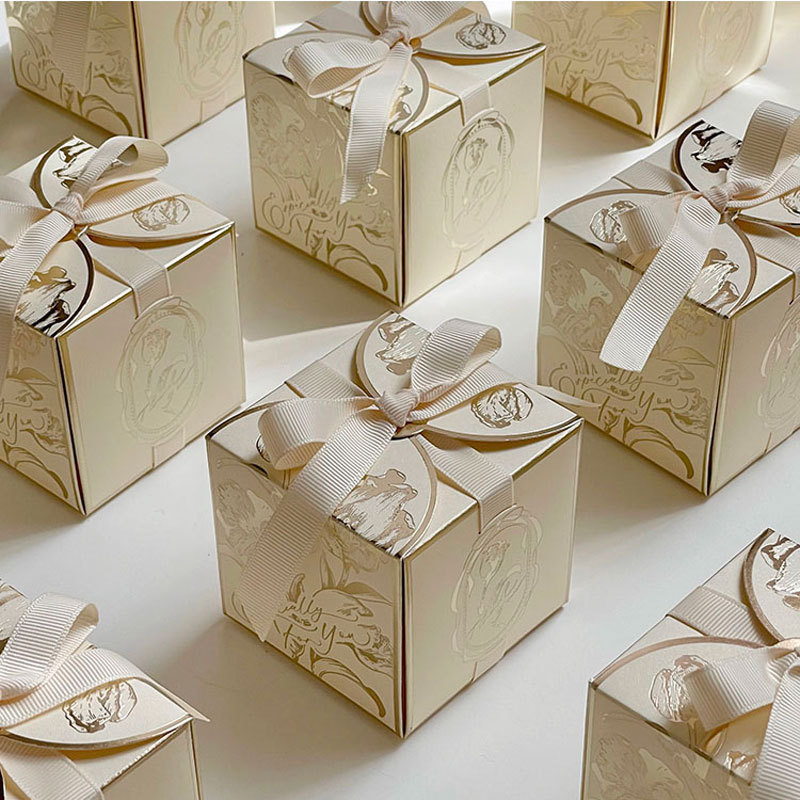 Boîte à sucre française légère de luxe, 10 pièces/lot, bonbons dorés couleur Champagne, boîte à bonbons de mariage, boîte en papier d'accompagnement de mariage