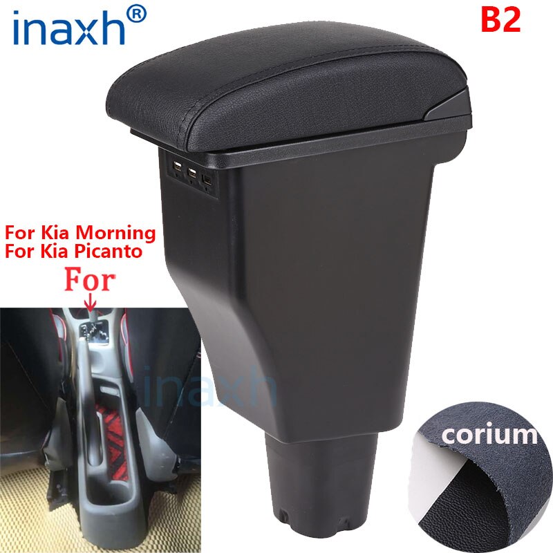 For Kia Morning Armrest box For Kia Picanto Car Armrest Interior Parts details Special Retrofit parts Center Storage box USB: B2genuine leather