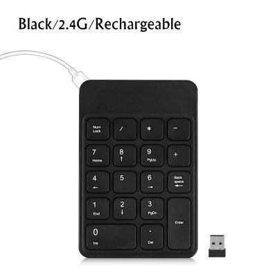 B O W HW157 Rechageable Bluetooth Wireless/2.4G Wireless 18 Key Portable Numeric Keypad For Notebook,Desktop Computer: Black 2.4G Wireless