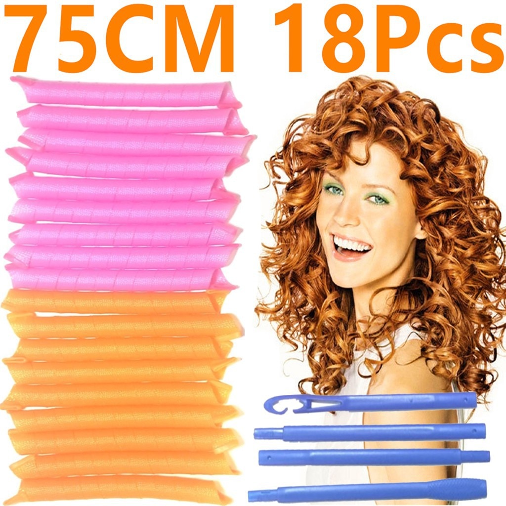 Hair Rollers Snail Shape Not Waveform 75CM 18Pcs 4 Sticks Spiral Round Curls Hair Curler Soft Hair Curler Bendy Hair Rollers DIY
