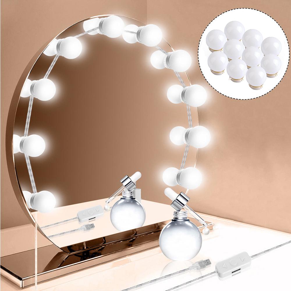 Makeup Mirror Vanity 10 LED Light Bulbs Kit USB Charging Port Cosmetic Make Up Mirrors Bulb Adjustable Brightness Light #288348