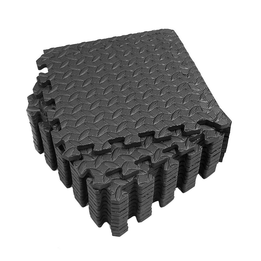 Esteras de espuma para ejercicio, esteras de suelo para gimnasio, baldosas entrelazadas: Black