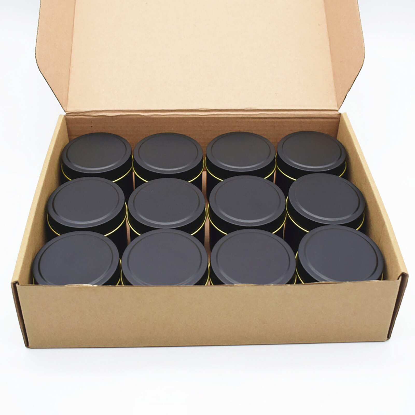 12 Pack 4 ozs Empty Candle Jars with Lids 3-Inch Seamless Decorative Gold Metal Oil Candle Can Storage Bottle Storage Can