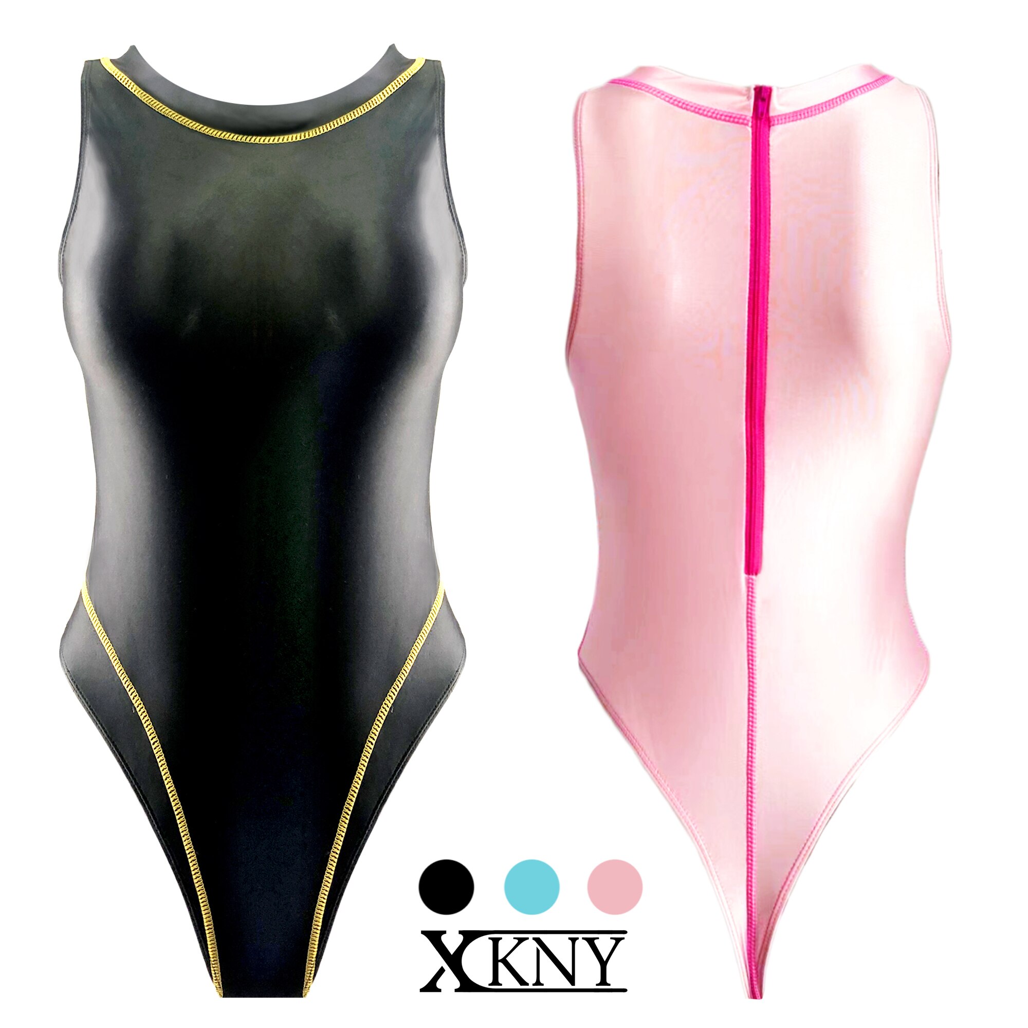 Xckny Een Stuk Badpak Sexy T-Vormige Badpak Strakke Olie Glossy Badpak Stilstaand Water Sexy Vette Badpak Hoge Vork badpak