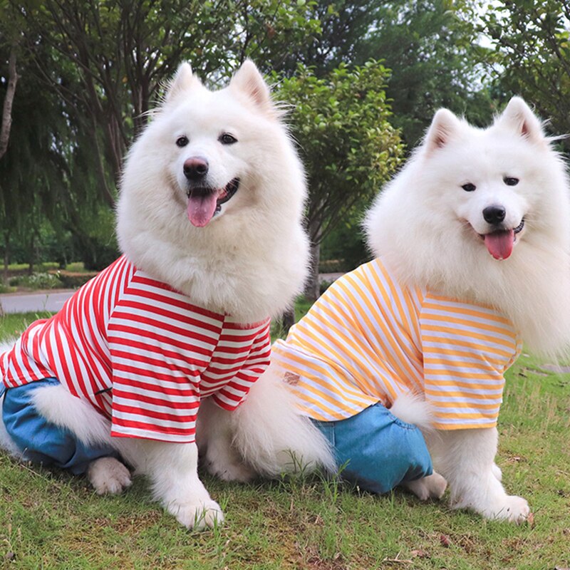 Large Dog Clothing Stripes Pajamas Jumpsuit For Medium Big Dog Clothes French Bulldog Samoyed Husky Labrador Costume Coat
