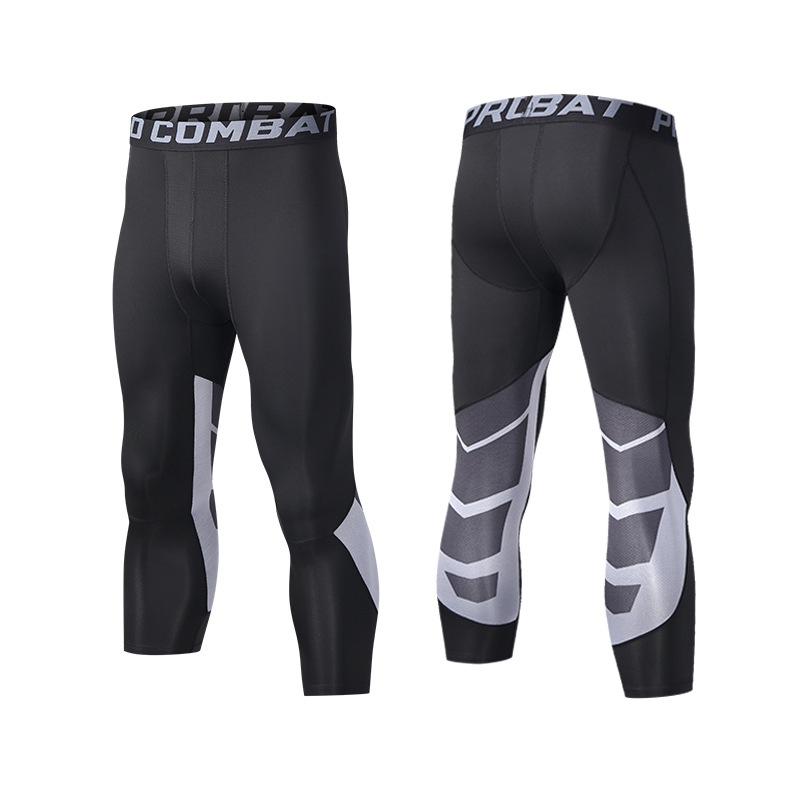 Sportsbukser med knæbeskyttere, 3/4 kompressionsleggings, sorte tights, herre-drenge-ungdomsbukser, fodbold, hurtigttørrende træningsleggings