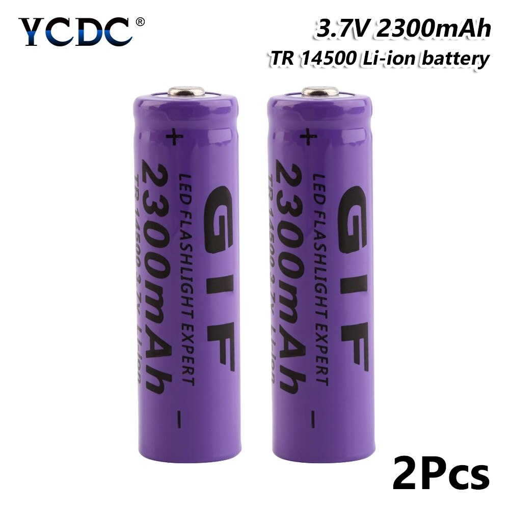 14500 Replacement Li-Po Lithium Li-polymer Battery 2300mAh 3.7V Rechargeable Batteries Cell For Torch Mini Fan Gamepad: 2 Pcs