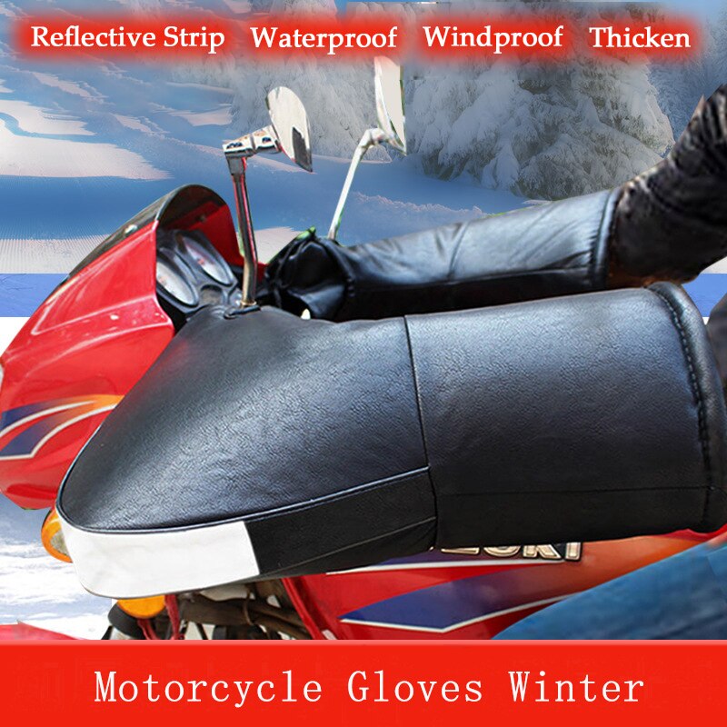 Motorhandschoenen Waterdicht Met Reflecterende Strip Winter Warm Motorfiets Stuur Moffen Winddicht Thicken Motor Wanten