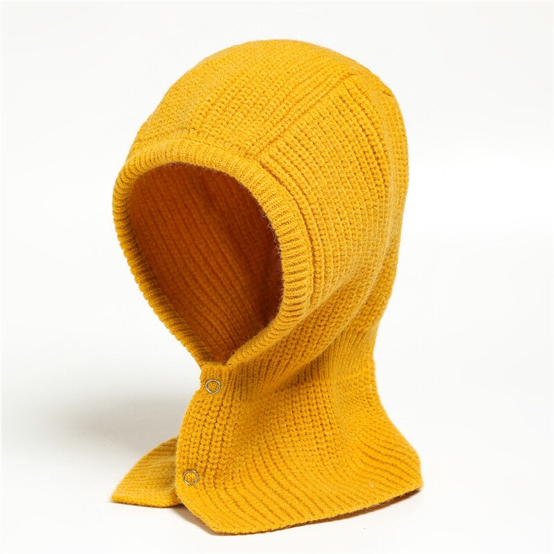 Gorro con capucha para mujer y niña, bufanda de doble uso, de punto grueso y cálido, novedad, Invierno: YELLOW