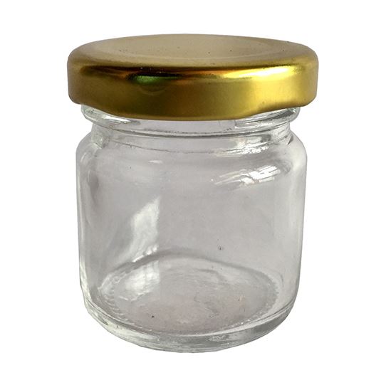 NEUE! 1,5 UNZEN 42ml Glas Runde Mini Gläser mit Gold/Silber/Schwarz deckel, Verwenden für Marmelade, honig, Süßigkeiten, Hochzeit Gefälligkeiten, Gewürz, Pack von 24Stck: Gold Deckel