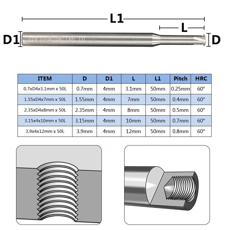 Xcan 1pc p0.25-p0.8 4mm skaft hårdmetall pinnfräs cnc fräs engängad pinnfräs