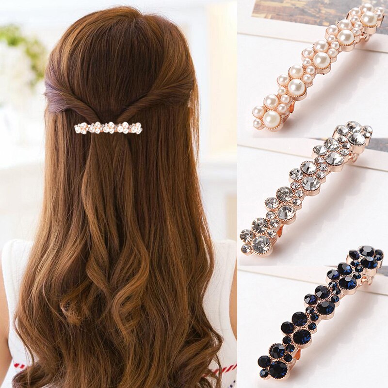 1PC 5 Farben Koreanische Kristall Perle Elegante Barrettes Haar Clip Griffe Mädchen Haar Zugriffs