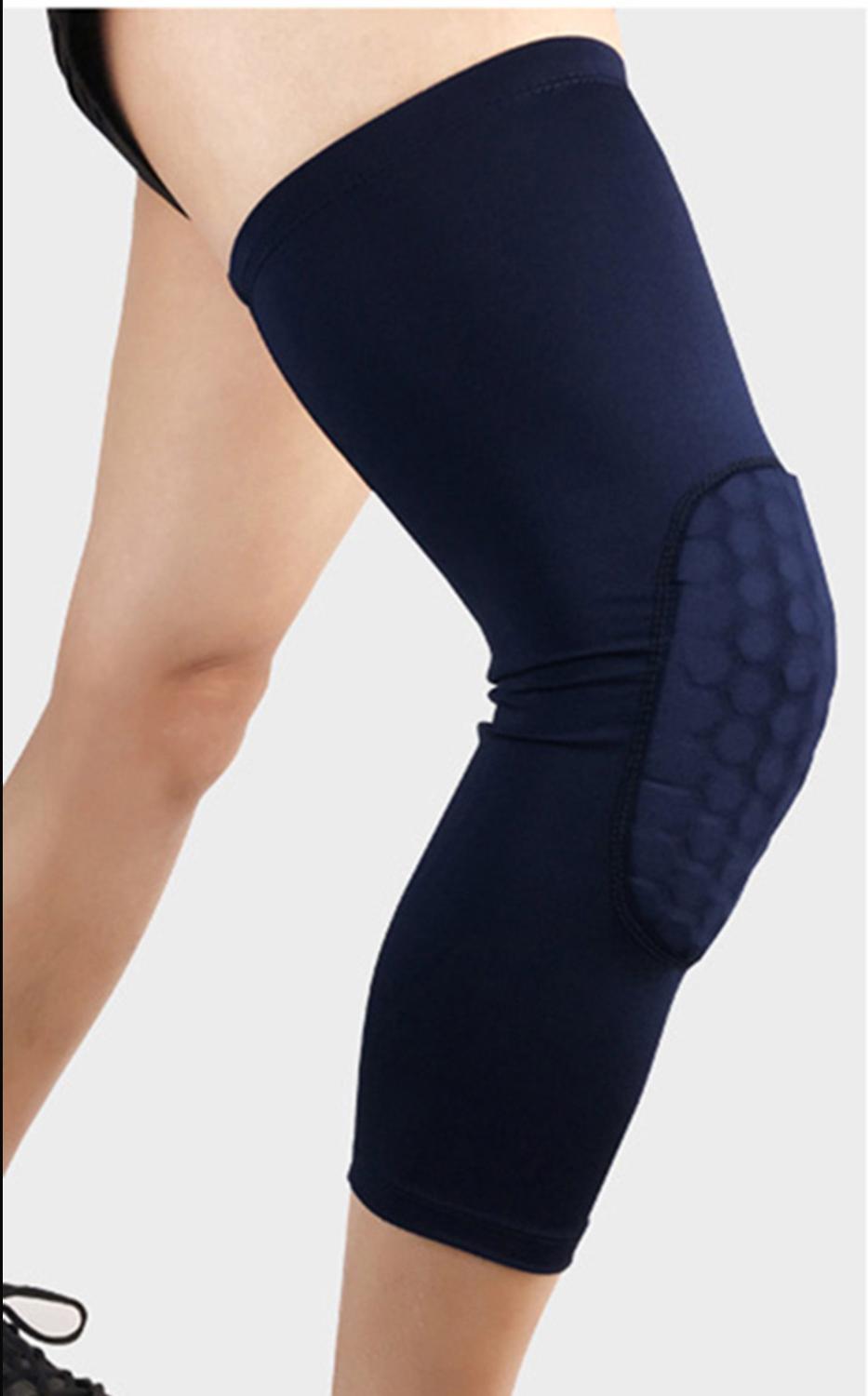 1Pc Honeycomb Sport Safety Volleyball Basketball Kneepad Compression Socks Knee Wraps Brace Protection Knee Pads Calf Leg Sleeve: Navy blue / L