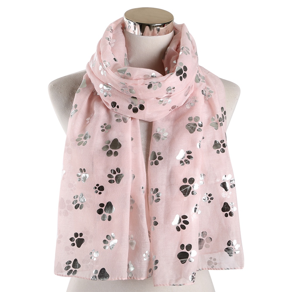 Cat Dog Paw Print Scarf Women Foil Sliver Bronzing Black Beach Scarves Wraps For Ladies Shiny Glitter Stole Shawl: Pink