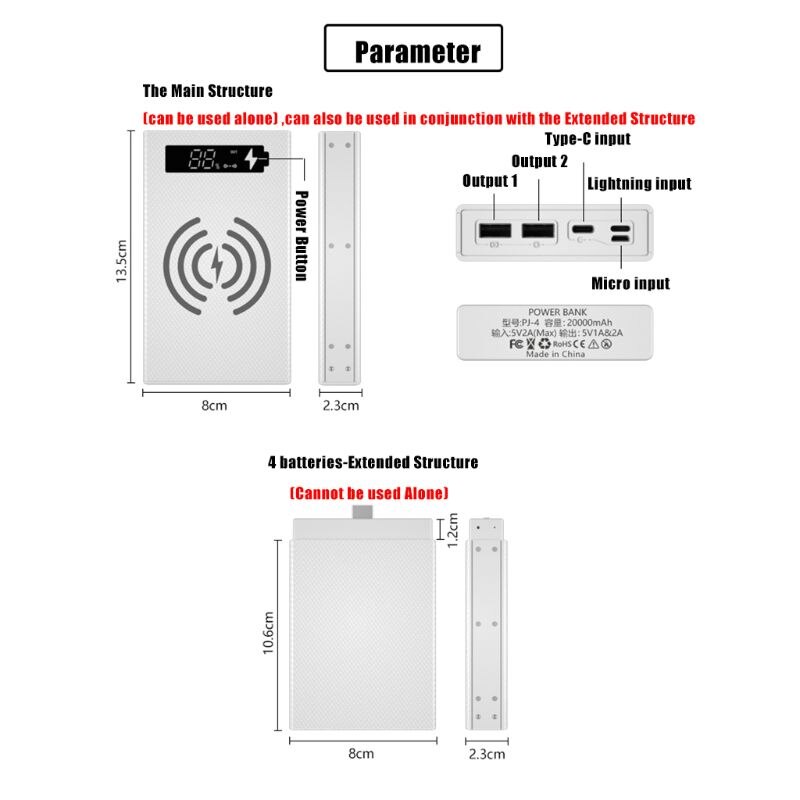 Spliced Combined DIY 18650 Battery Case Wireless Charging Power Bank Shell Portable External Box Powerbank Protector M5TB