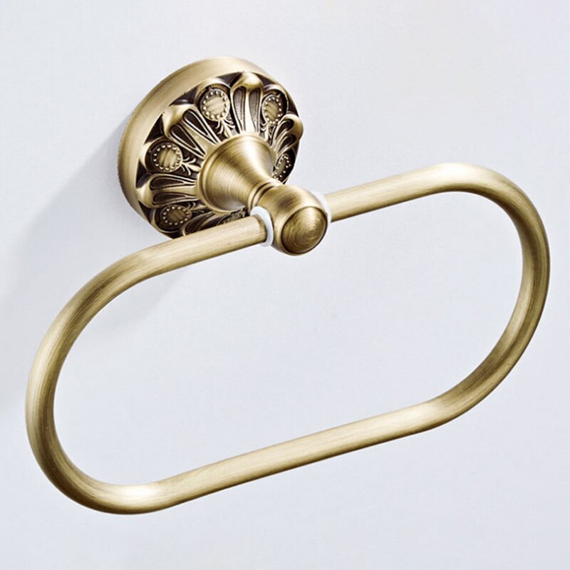 Antieke Badkamer Accessoires Set Brons Vintage Messing Föhn Houder Wc Papier Handdoekenrek Ring Zeep Mand Gewaad Haak Handvaten: Towel Ring C