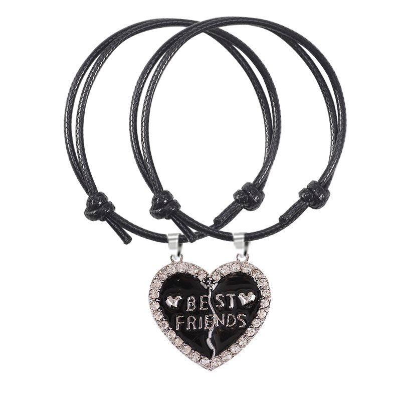 Pulsera trenzada bohemia para mujer, colgante sencillo a la con costuras en forma de corazón, colgante BFF para mejor amigo, de joyería de amistad 2023: Oro oscuro