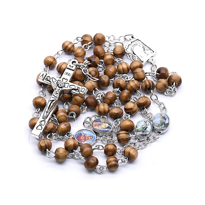 Religieuze Houten Antieke Cross Rozenkrans Hanger Kettingen Jezus Saint Benedict Kralen Ketting Jesus Ketting Christian Charms