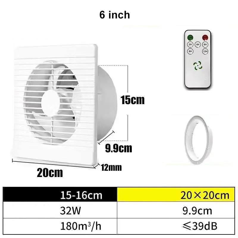 Extractor de aire de pared con ventana de Control remoto, 220V, 4/ 6/ 8 pulgadas, para baño, inodoro, cocina, ventilación de aire con función de sincronización