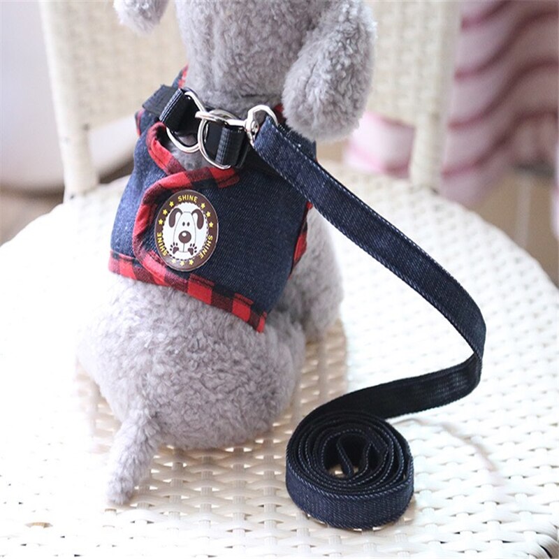 Pug Harness Leash Chest Strap Lead Denim Vest Pet Chest Strap Pet Supplies Dog Harness Chihuahua Dog Cheap Leash Set