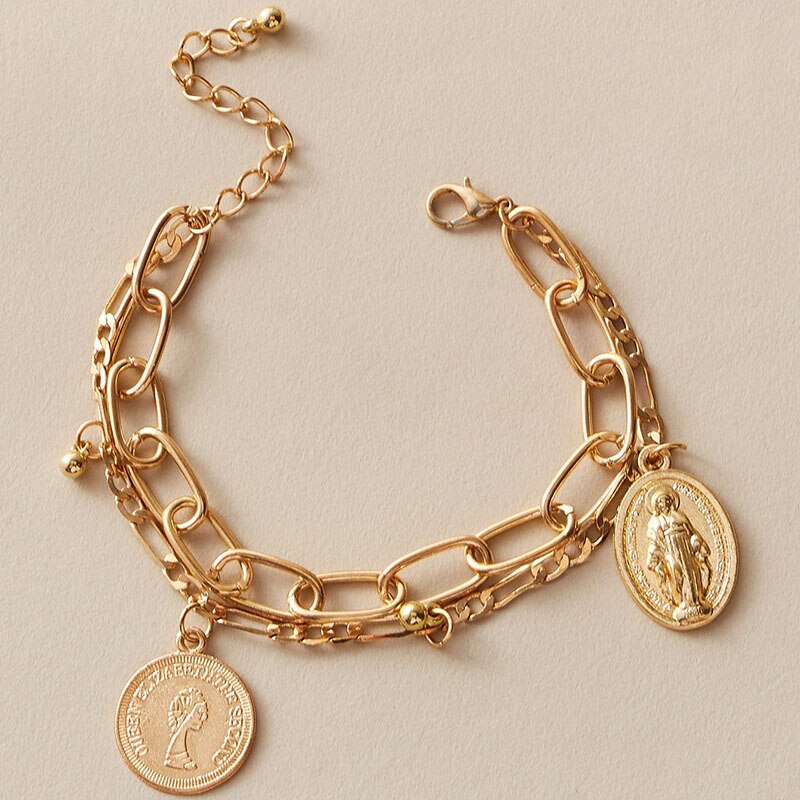 Docona 10 Styles Charm Pearl Butterfly Bracelet for Women Gothic Portrait Coin Colorful Dripping Oil Metal Bangle Jewelry: 10090