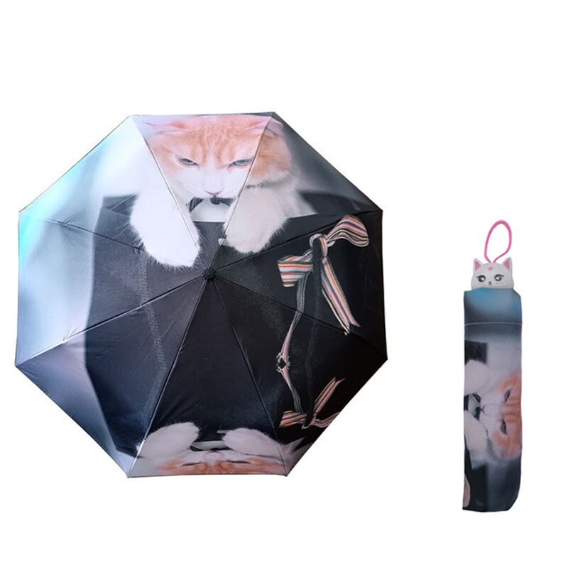 Paraguas con de cabeza de perro y gato para hombre y mujer, sombrilla con de cabeza de perro o gato, impermeable, Anti-uv, Gato genial