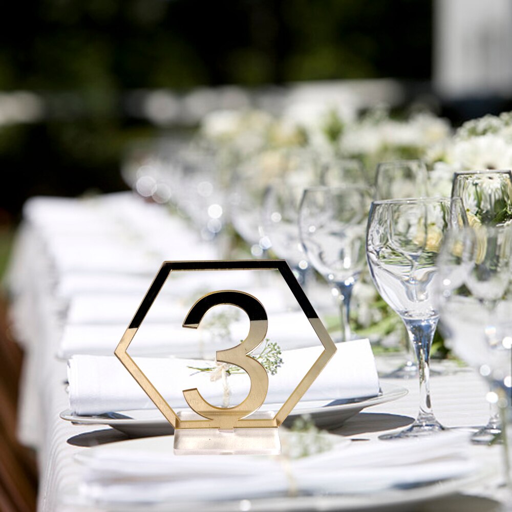 Festnight 1-20 skilte hexagon bordnumre med base til bryllupsfest indretning forsyninger akryl restaurant bryllup bord numre
