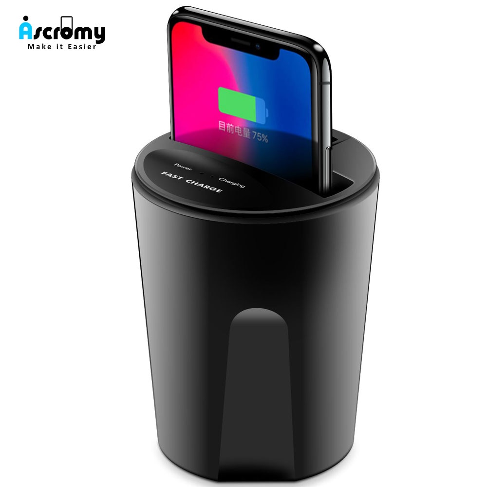 Ascromie pour iPhone X XS chargeur de voiture sans fil tasse Qi support de charge pour iPhone 8 Samsung Galaxy S9 S8 S7 chargeur à Induction