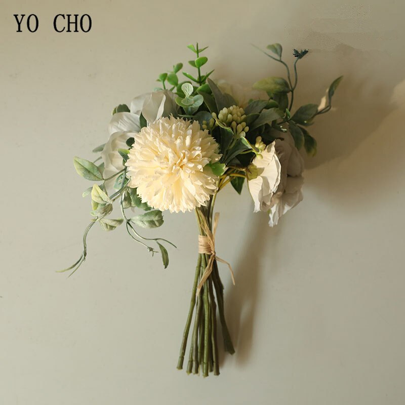 YO CHO-pompón de peonía de seda Artificial, Hortensia, flor, ramo de novia, boda, dama de honor, hermana, Mini ramo, suministros de boda para niña: Azul