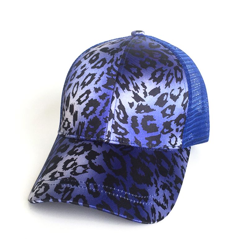 Women Ladies Summer Mesh Back Messy High Bun Ponytail Holder Cap Vintage Leopard Zebra-Stripes Adjustable Snapback Trucker Hat