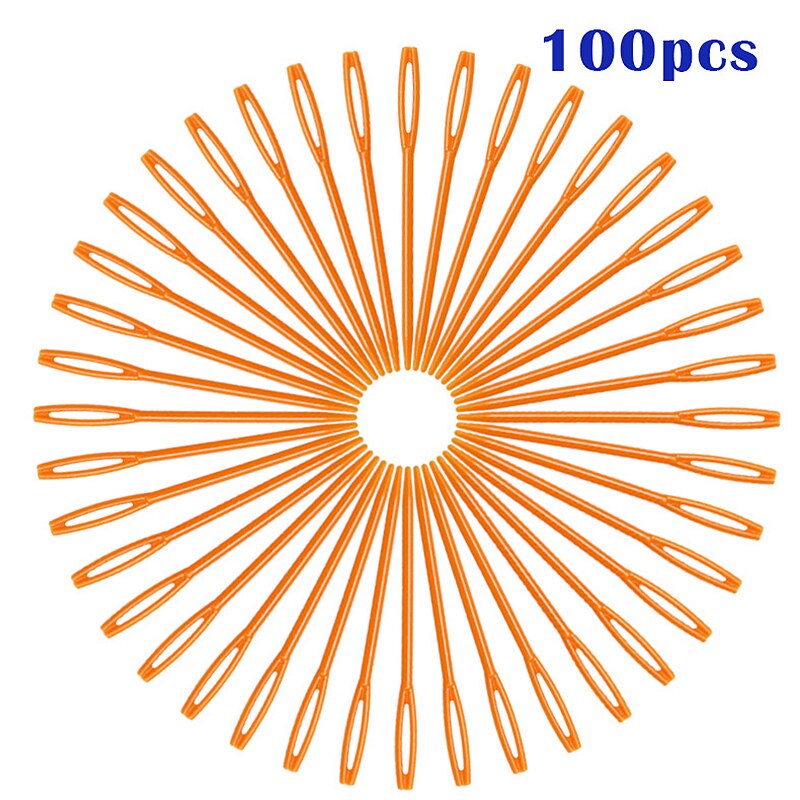 100 Pcs/Set DIY Plastic Needles Tapestry Sewing Wool Yarn Children Crochet Tool Children Colorful Plastic Needle: Orange