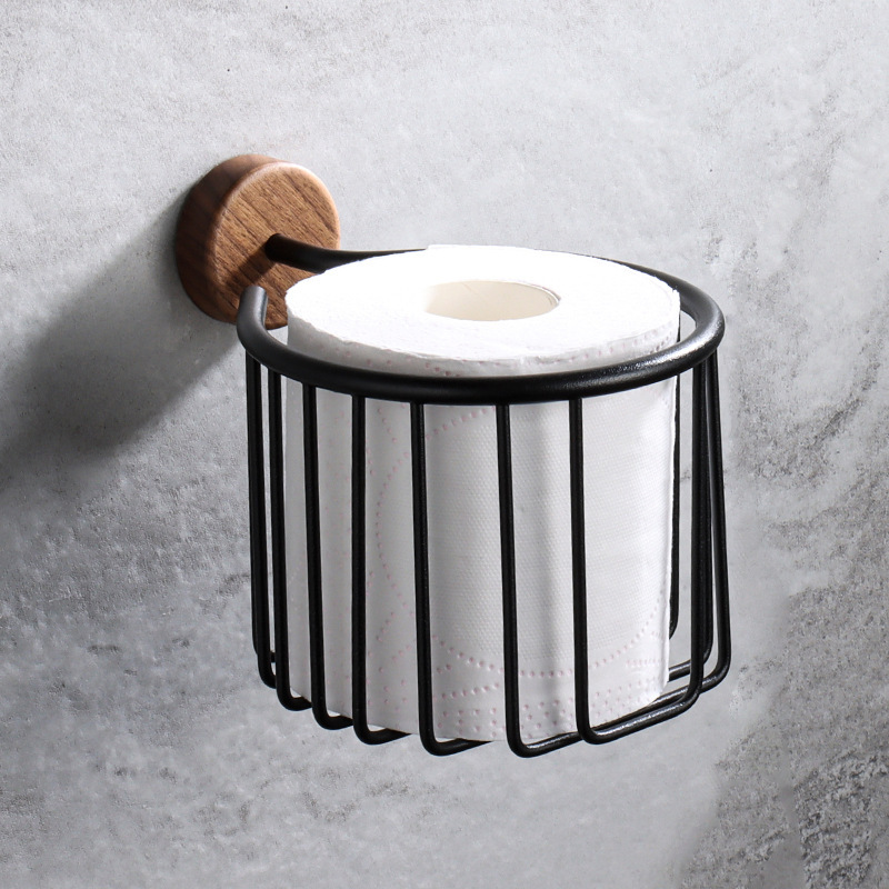 HeMu Solid Wood Tissue Holder Without Punching, Toilet Paper Box, Toilet Phone Storage Rack, Walnut Roll Paper Holder Simple
