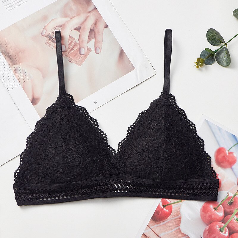 Women&#39;s Bra French Triangle Cup No Steel Ring Women&#39;s Underwear Bra Tube Top Sexy Lace Deep V Bo Style Wrapped Bralette: Black