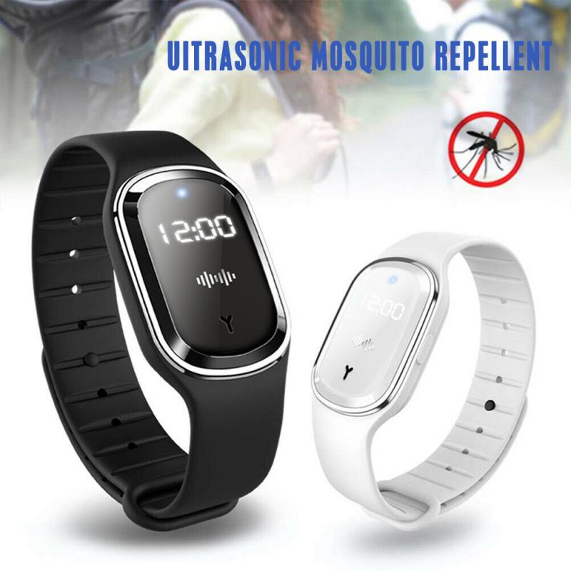 Ultrasone Anti Mosquito Insect Pest Bugs Repellent Repeller Pols Armband Muggen Armband Met Led Tijdweergave