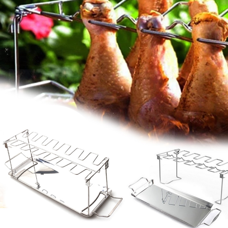 Stainless Steel Grilled Chicken Leg Rack with Bottom Tray Grilled Chicken Rack Barbecue Tray Barbecue Rack BBQ Barbecue Rack