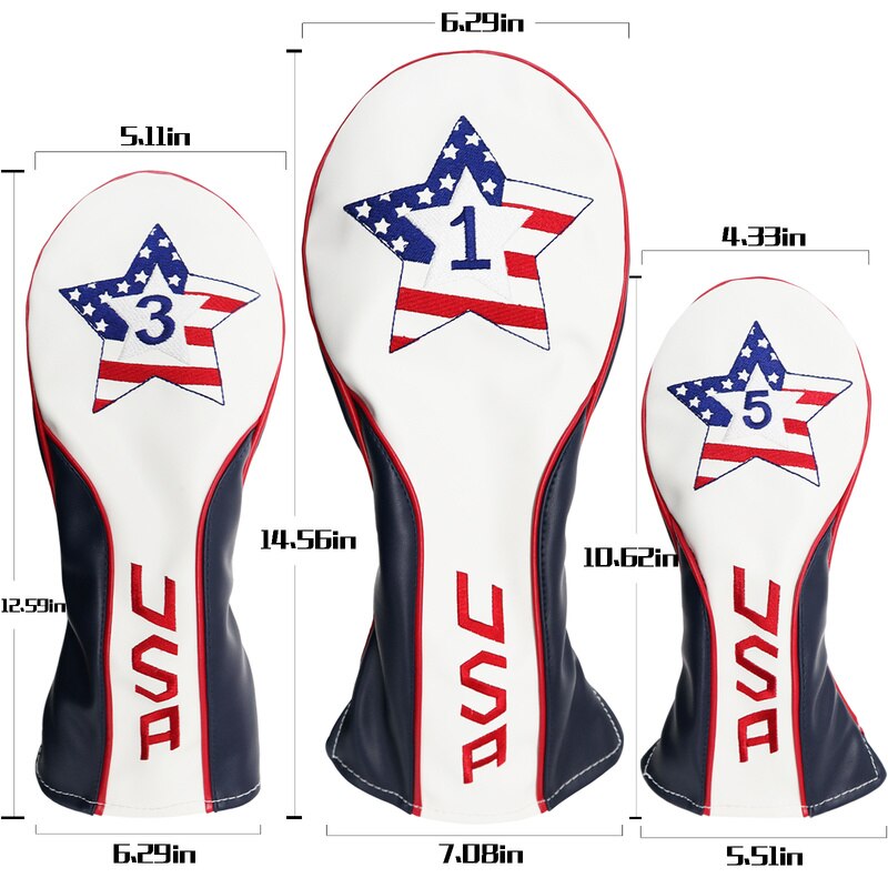 3 Pcs/Set Synthetic Leather Golf Club Head Covers Woods No.1 3 5 Driver Fairway Rescue Club Cover Shpping