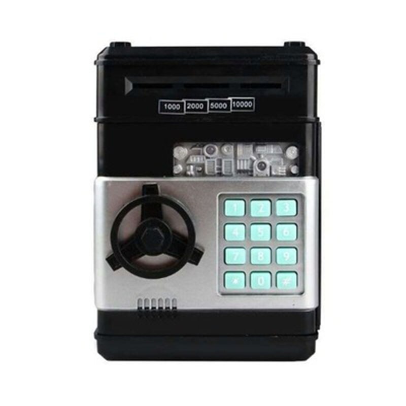 Intelligenkreativ adgangskode sikker sparegris automatisk sparegris sikker pengeautomat maskine børn legetøjmini sikker automatisk fødselsdag: Sort