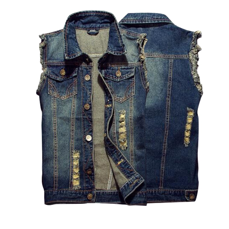 Brand Sleeveless Jacket Male Tank Plus Size Men's Denim Vest Hip Hop Jean Coats Waistcoat Men Cowboy Ripped Jean Jacket 6XL