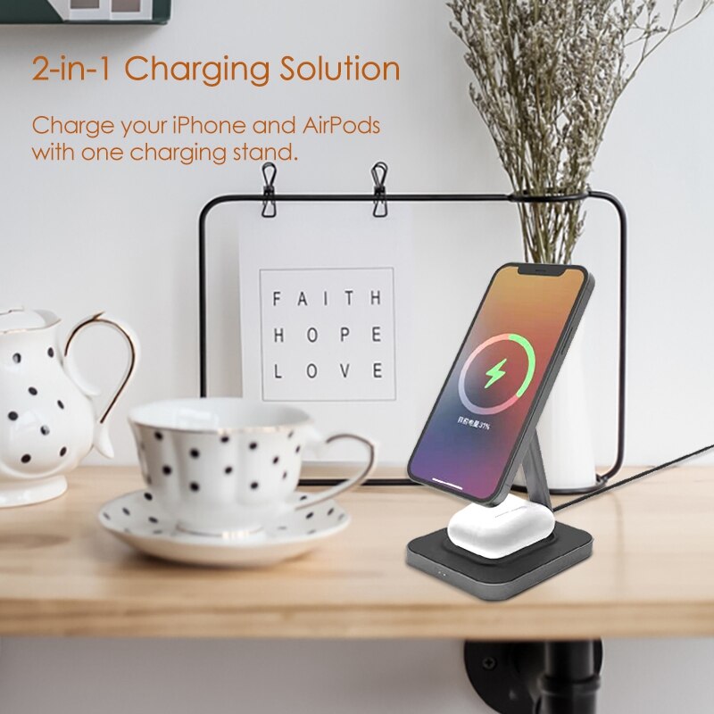 2-- in- -1- wireless-ladegerät mit , 15w schnelllade-ladestationen für sicheres iphone 12, 12 pro, , 12 pro max und ,12 mini.: Default Title